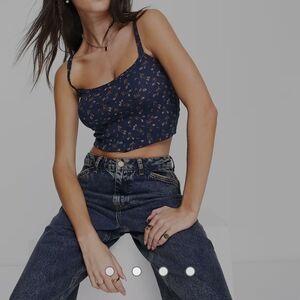 Free People One Of The Girls floral brami top in navy